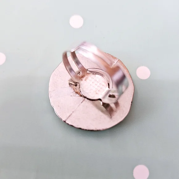 Silver Greek Coin Plastic Button Adjustable Ring OOAK Handmade - Picture 2 of 5